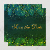 De fijne groene en gouden bladeren sparen de Datum Save The Date (Voorkant / Achterkant)