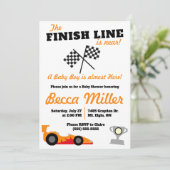 De finishlijn is nabij! Baby shower voor raceauto' Kaart (Staand voorkant)