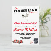 De finishlijn is nabij! Baby shower voor raceauto' Kaart (Staand voorkant)