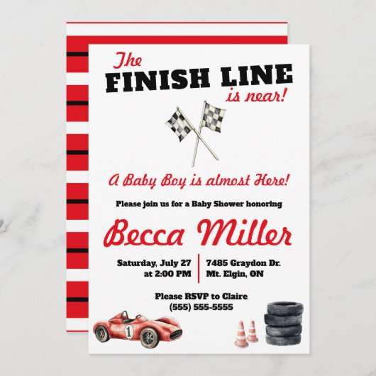 De finishlijn is nabij! Baby shower voor raceauto' Kaart (Voorkant / Achterkant)