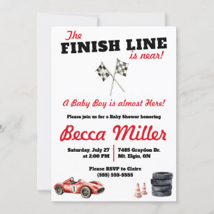 De finishlijn is nabij! Baby shower voor raceauto' Kaart