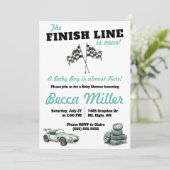 De finishlijn is nabij! Baby shower voor raceauto' Kaart (Staand voorkant)