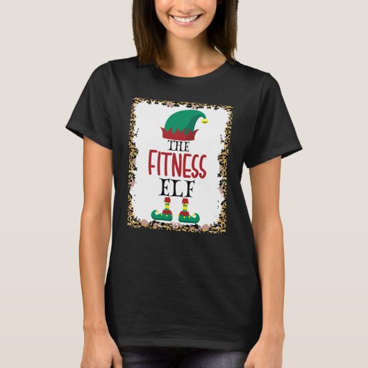 De Fitness Elf Leopard Elf kerstcadeau T-shirt (Voorkant)