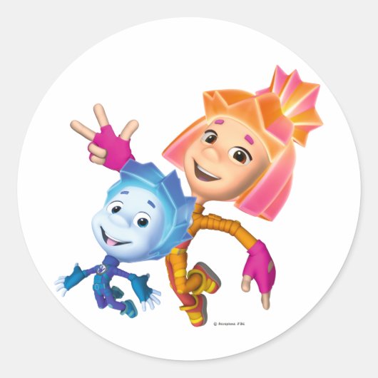 De Fixies | Simka en Nolik Ronde Sticker (Voorkant)