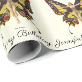 De Flapper Butterfly personaliseer de naam Birthda Cadeaupapier
