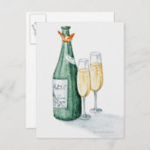 De Flessen van Champagne en Twee Glazen Briefkaart (Voorkant / Achterkant)