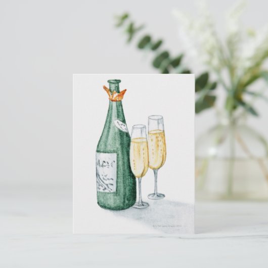 De Flessen van Champagne en Twee Glazen Briefkaart (Staand voorkant)