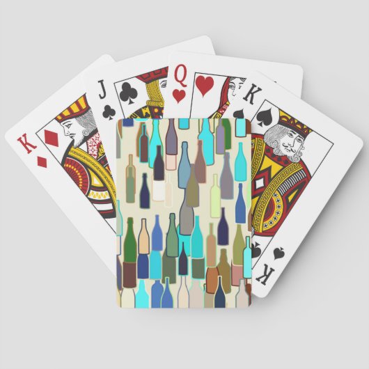 De flessen van de wijn, multikleur, beige pokerkaarten (Achterkant)