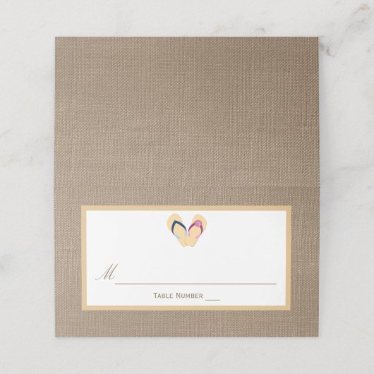 De Flip-Flop Zand Strand Linnen Bruiloft Collectie Plaatskaartje (Buitenkant ongevouwen)