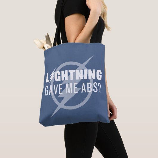 De flits | "Lightning Gave Me Abs?" Tote Bag (Dichtbij)