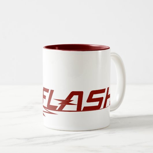 De flits | Super Hero Name Logo Tweekleurige Koffiemok (Voorkant rechts)