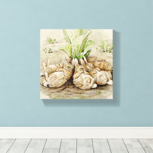 De Flopsy Bunnies Aslapen (door Beatrix Potter) Canvas Afdruk (Insitu (Houten vloer))