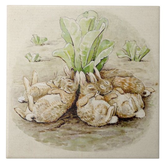 De Flopsy Bunnies Aslapen (door Beatrix Potter) Tegeltje (Voorkant)