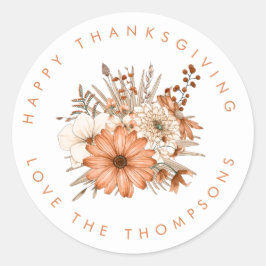 De florageflora in het najaar heet Happy Thanksgiv Ronde Sticker
