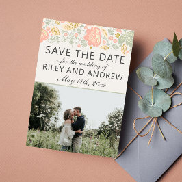 De floral Elegance Peach Blush Sage bewaart de Dat Save The Date