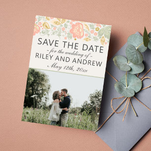 De floral Elegance Peach Blush Sage bewaart de Dat Save The Date