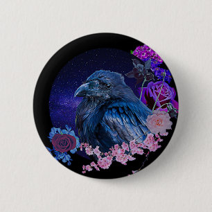 De Floral Galaxy van de Raven Gothic Badge Ronde Button 5,7 Cm