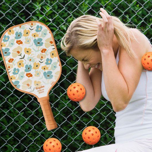 De Floral Pattern Aangepaste tekstnaam van Retro 7 Pickleball Paddle