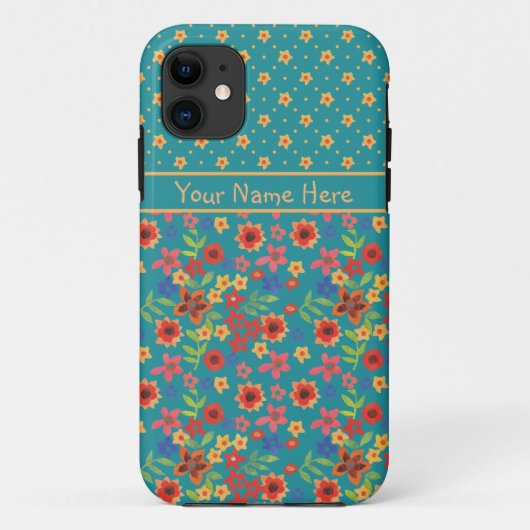 De Floral Prints van de terugkeer op Blauwgroen iP Case-Mate iPhone Case (Achterkant)