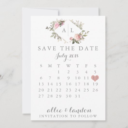 De Floral van het Lente sparen de Datum kalender Save The Date (Voorkant)