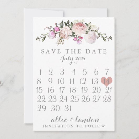 De Floral van het Lente sparen de Datum kalender Save The Date (Voorkant)