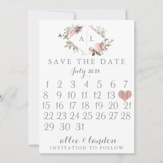 De Floral van het Lente sparen de Datum kalender Save The Date (Voorkant)