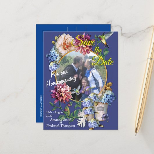 De Floral-Waterverf Victoriaans-Era Aankondigingskaart (Voorkant / Achterkant in situ)