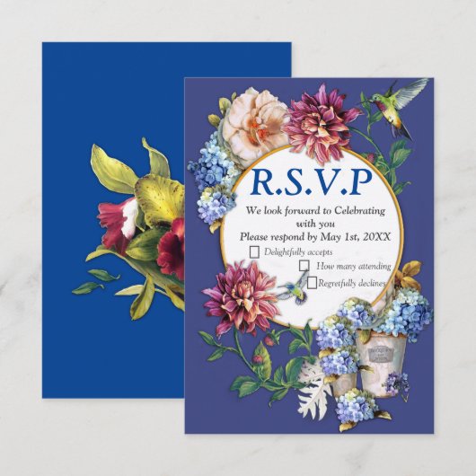 De Floral-Waterverf Victoriaans-Era RSVP Kaartje (Voorkant / Achterkant)