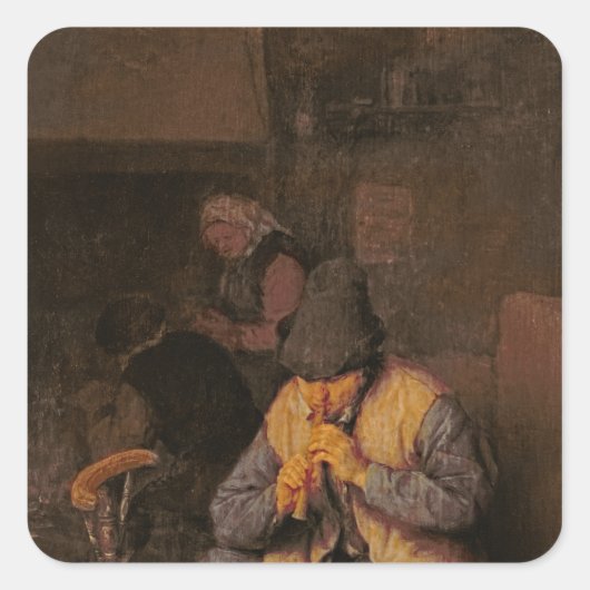 De Flute Player, 17e eeuw Vierkante Sticker (Voorkant)