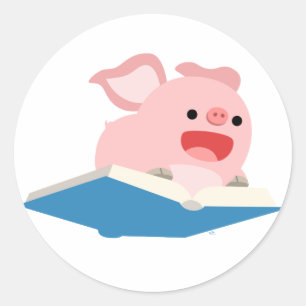 De Flying Book en Cartoon Pig Sticker