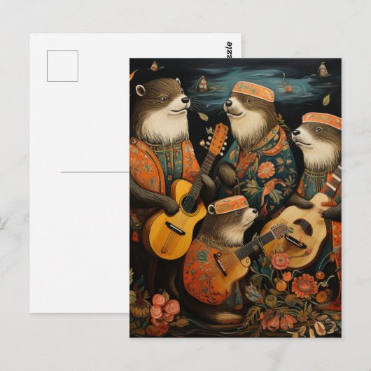 De Folk Art Otter Band Briefkaart (Voorkant / Achterkant)