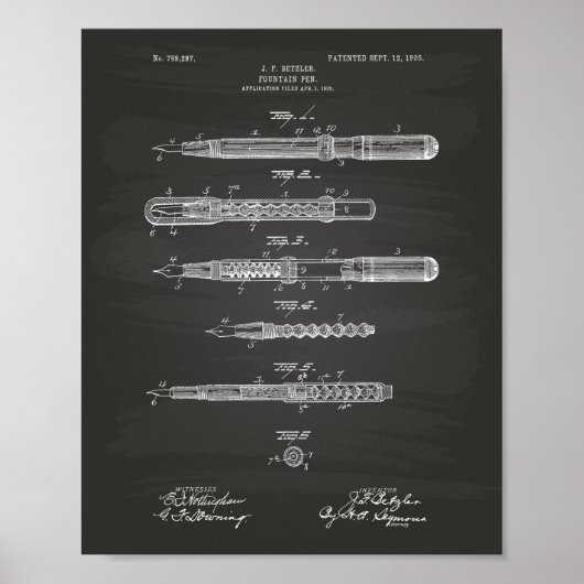 De fontein Pen 1905 Patent Art Chalkboard Poster (Voorkant)