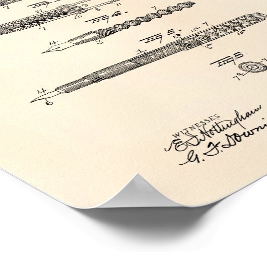 De fontein Pen 1905 Patent Art Old Peper Poster (Hoek)