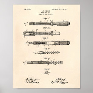 De fontein Pen 1905 Patent Art Old Peper Poster