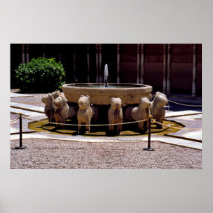 De fontein van de Lion, het Alhambra, Granada, Poster