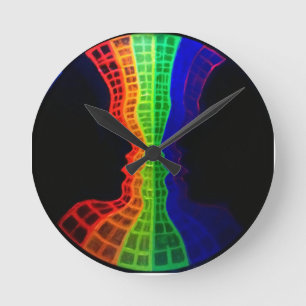 De fontein van liefde fluorescerende kleurrijke re ronde klok