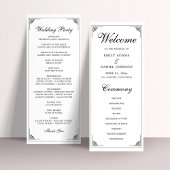 De formele Elegante Zwart-Wit Huwelijk Programmakaart