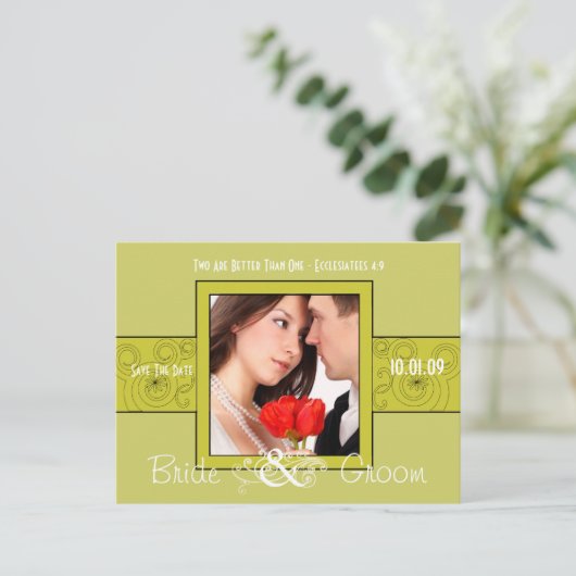 De foto bewaart de Datum Aankondigingskaart (Staand voorkant)