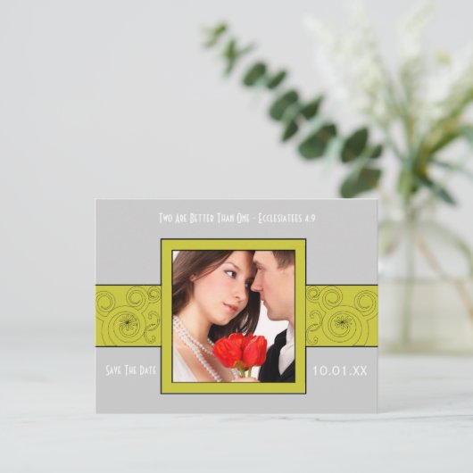 De foto bewaart de Datum Aankondigingskaart (Staand voorkant)