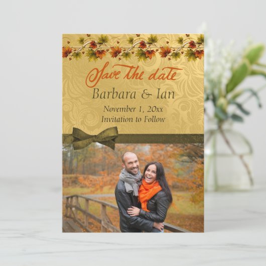 De Foto bewaart de Datum in het najaar Save The Date (Staand voorkant)