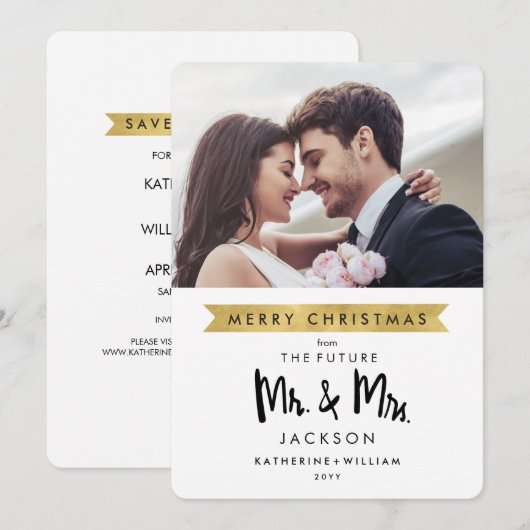 De foto bewaart de Datum | Kersttoekomst, heren en Save The Date (Voorkant / Achterkant)