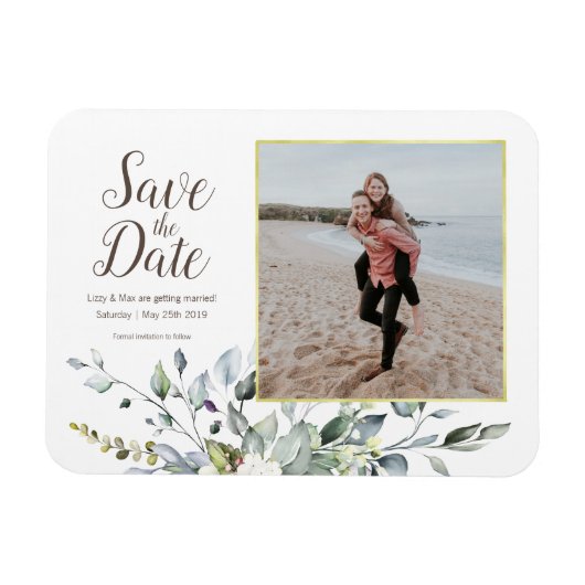 De foto bewaart de Datum | Waterverf van goudLijst Magneet (Horizontaal)