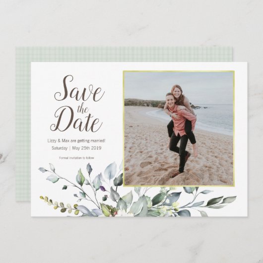 De foto bewaart de Datum | Waterverf van goudLijst Save The Date (Voorkant / Achterkant)