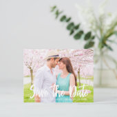 De Foto Chic White Script Verloving Save the Date Briefkaart (Staand voorkant)