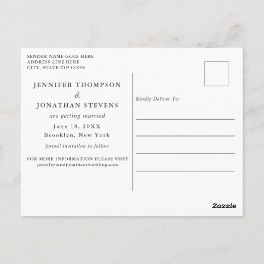 De Foto Chic White Script Verloving Save the Date Briefkaart (Achterkant)