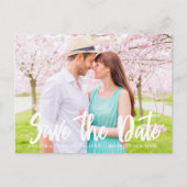 De Foto Chic White Script Verloving Save the Date Briefkaart (Voorkant)