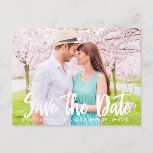 De Foto Chic White Script Verloving Save the Date Briefkaart (Voorkant)