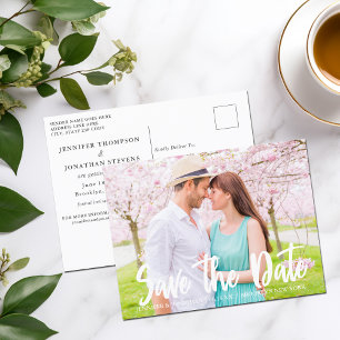 De Foto Chic White Script Verloving Save the Date Briefkaart