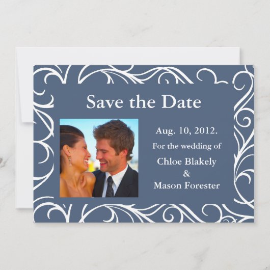 De foto & de Zwemelen sparen de Datum (blauw) Save The Date (Voorkant)