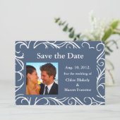De foto & de Zwemelen sparen de Datum (blauw) Save The Date (Staand voorkant)